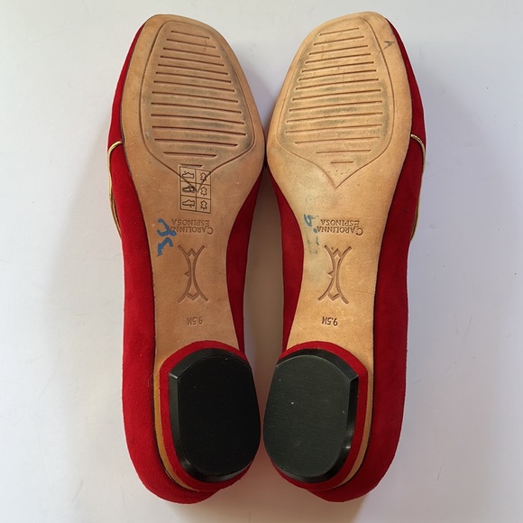 CAROLINNA ESPINOSA | Red Suede Leather Loafer trimmed in Gold - Picture 6 of 14